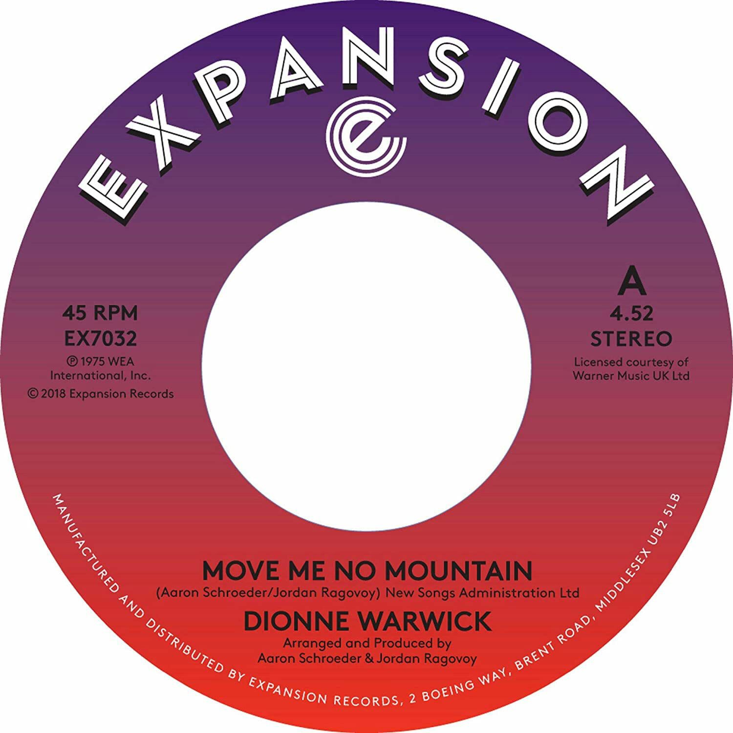 Dionne Warwick: A1. Move Me No Mountain / B1. (I'm) Just Being Myself vinyl single record (45)
