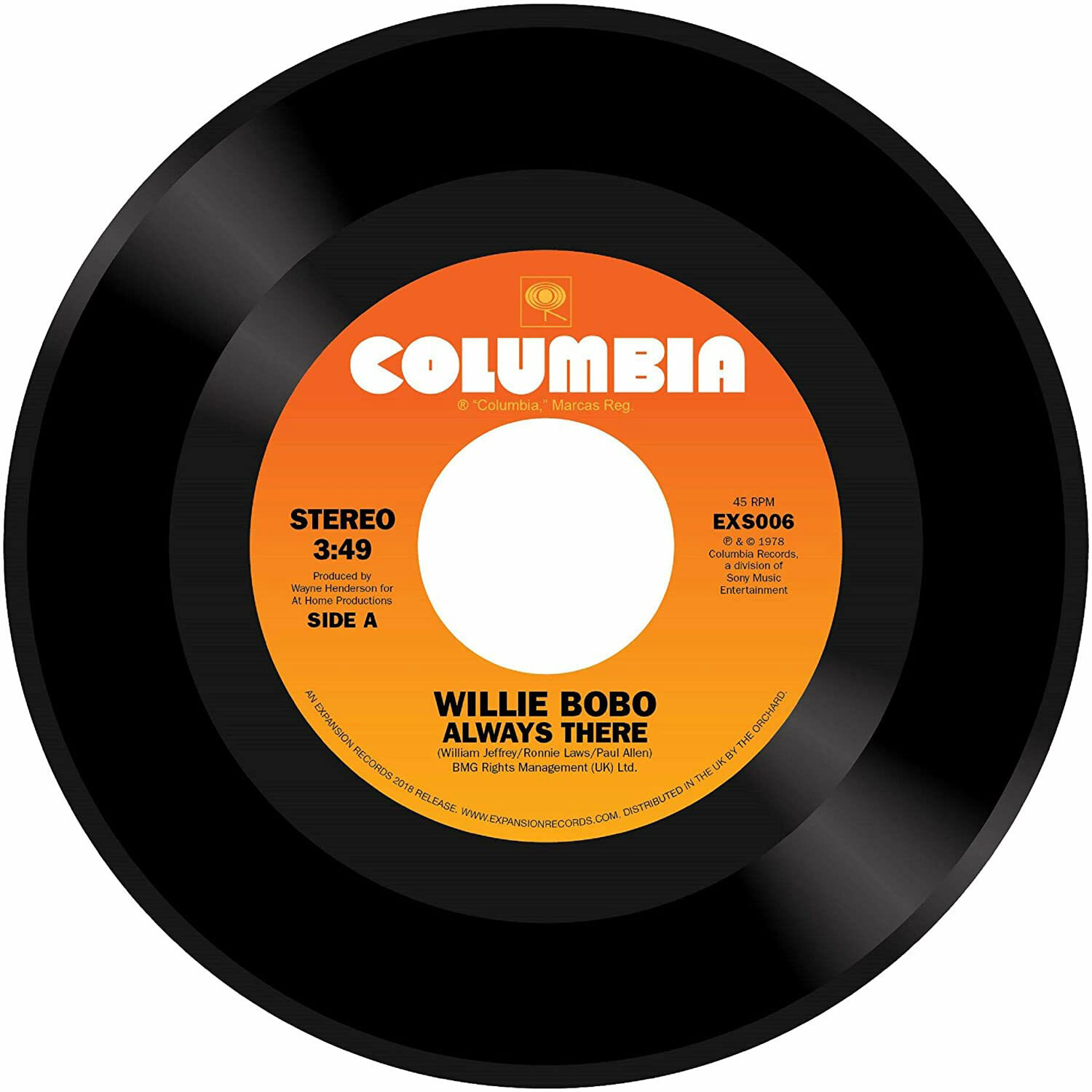 Willie Bobo / A1. Always There / B1. Coming' Over Me (45) single record.